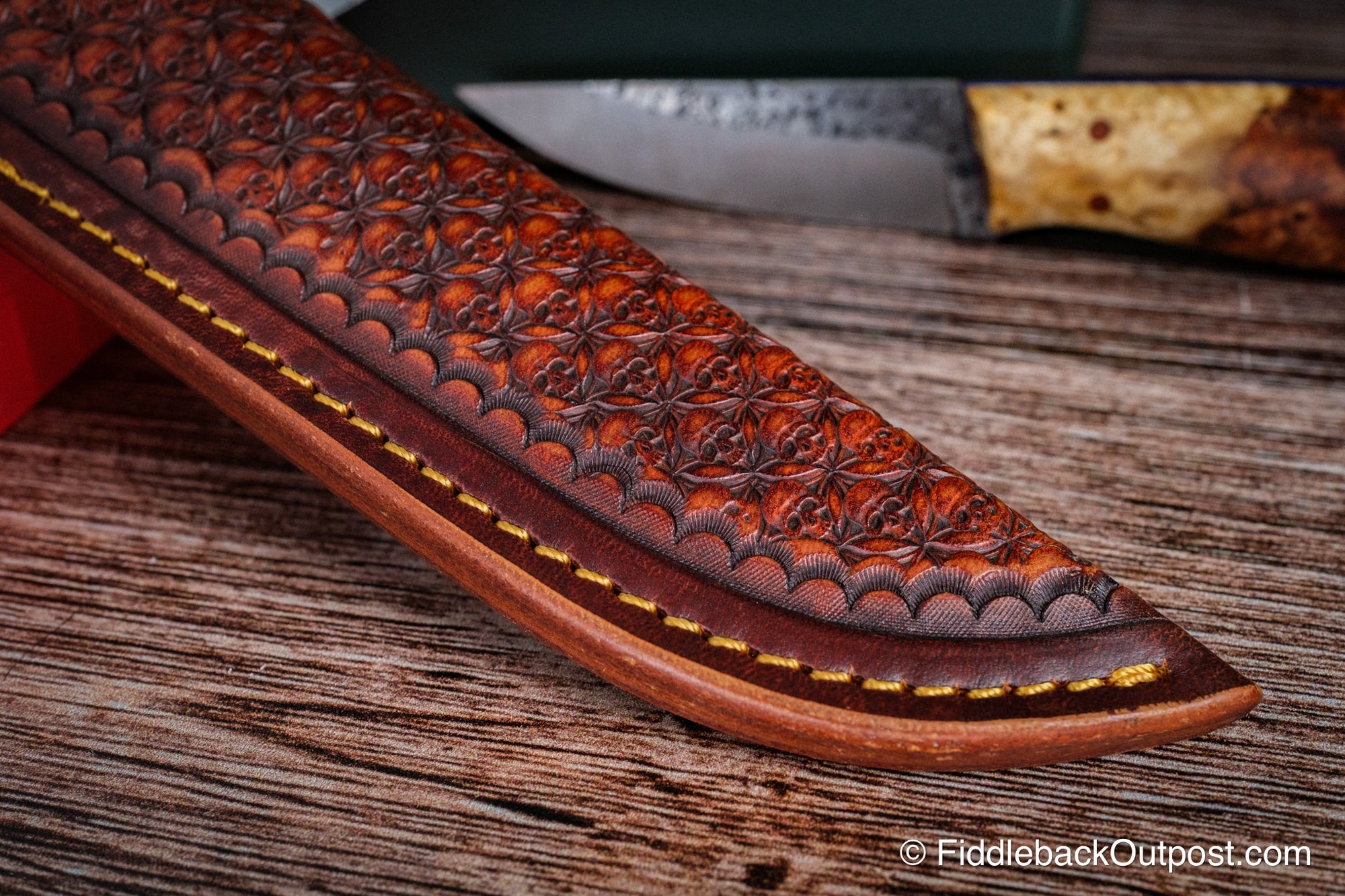 Diomedes Industries Traditional 728 - Leather Belt Sheath - Custom Burial Ground Skull Tooling