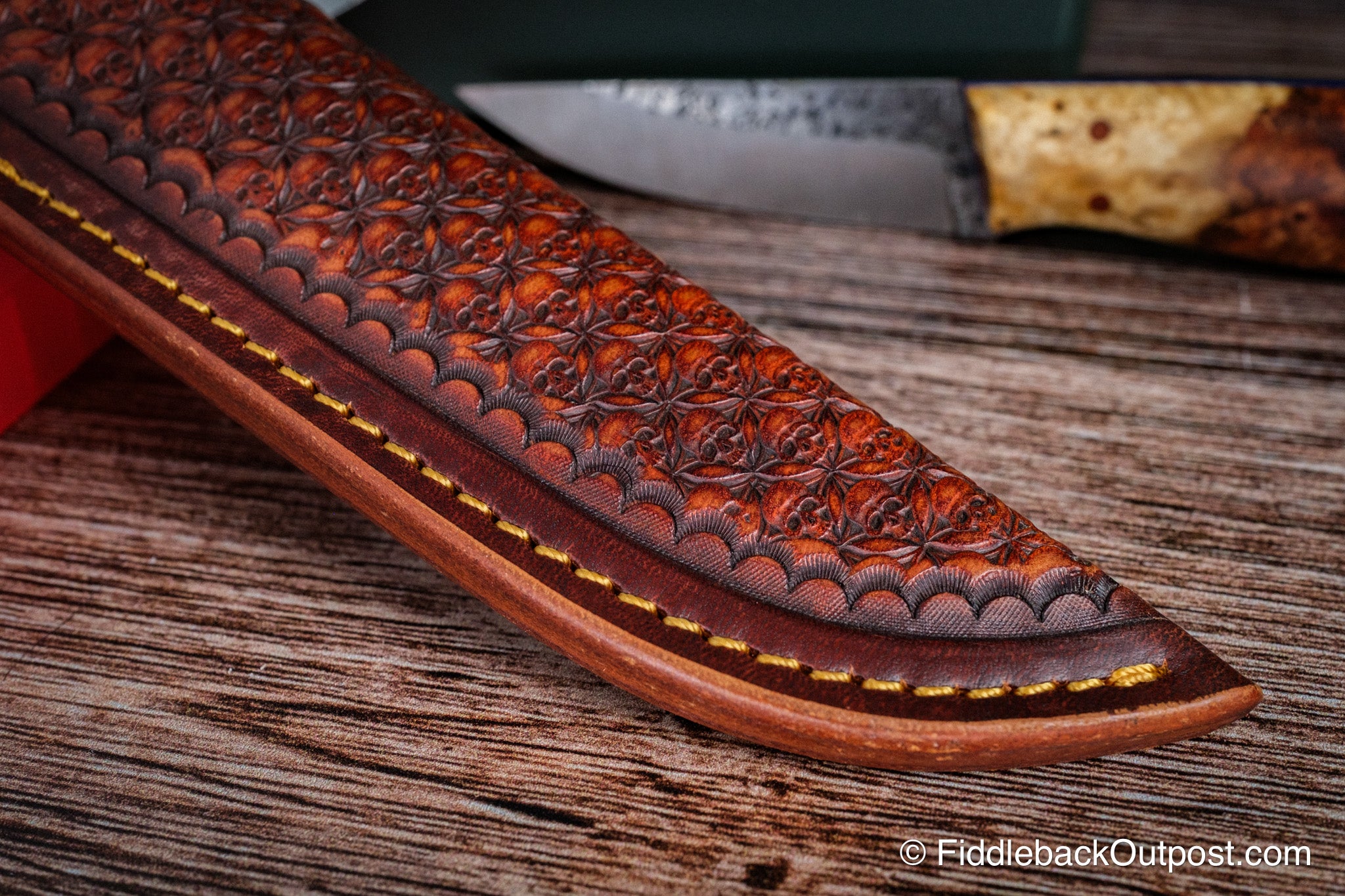 Diomedes Industries Traditional 728 - Leather Belt Sheath - Custom Burial Ground Skull Tooling