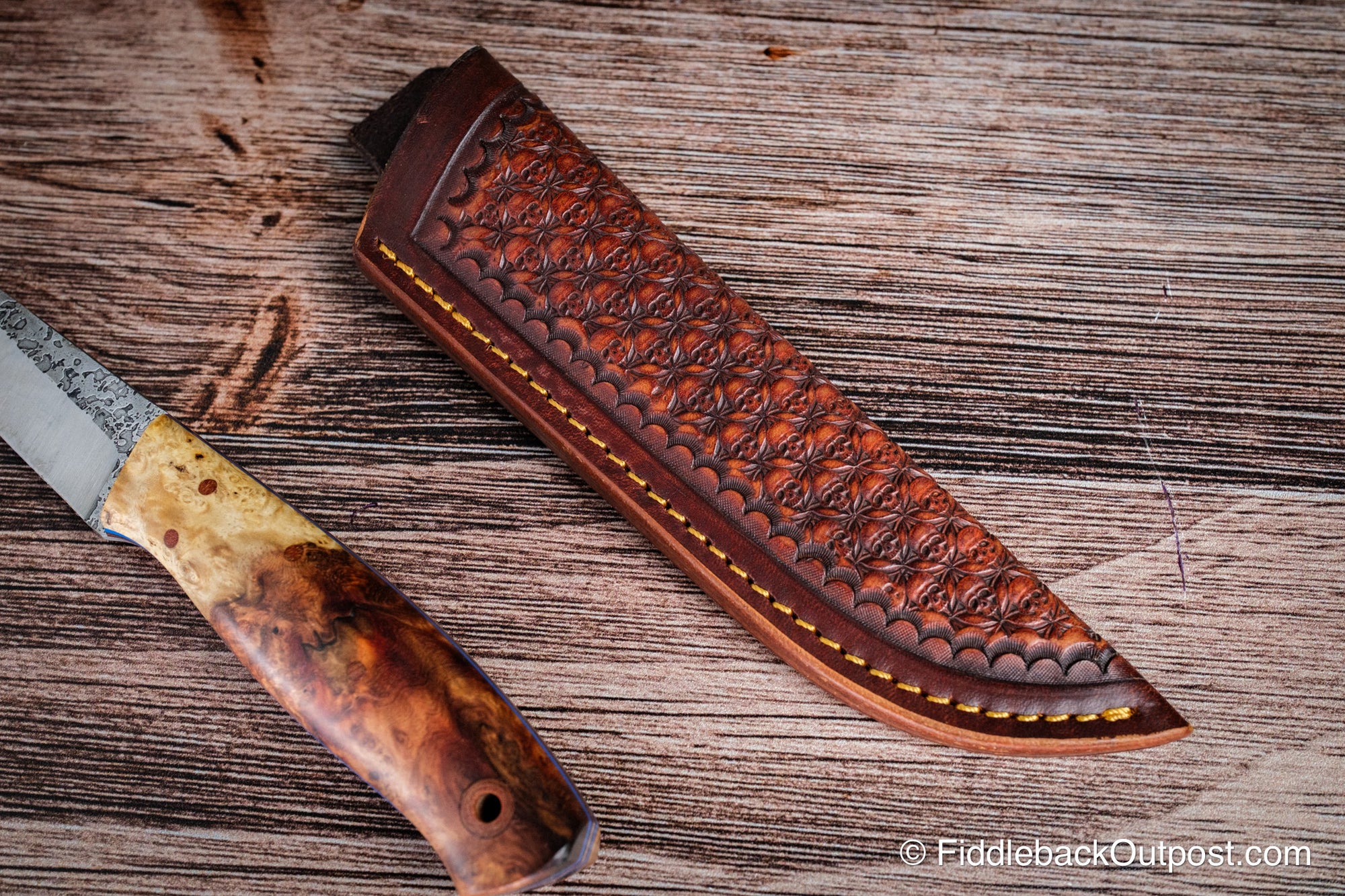 Diomedes Industries Traditional 728 - Leather Belt Sheath - Custom Burial Ground Skull Tooling