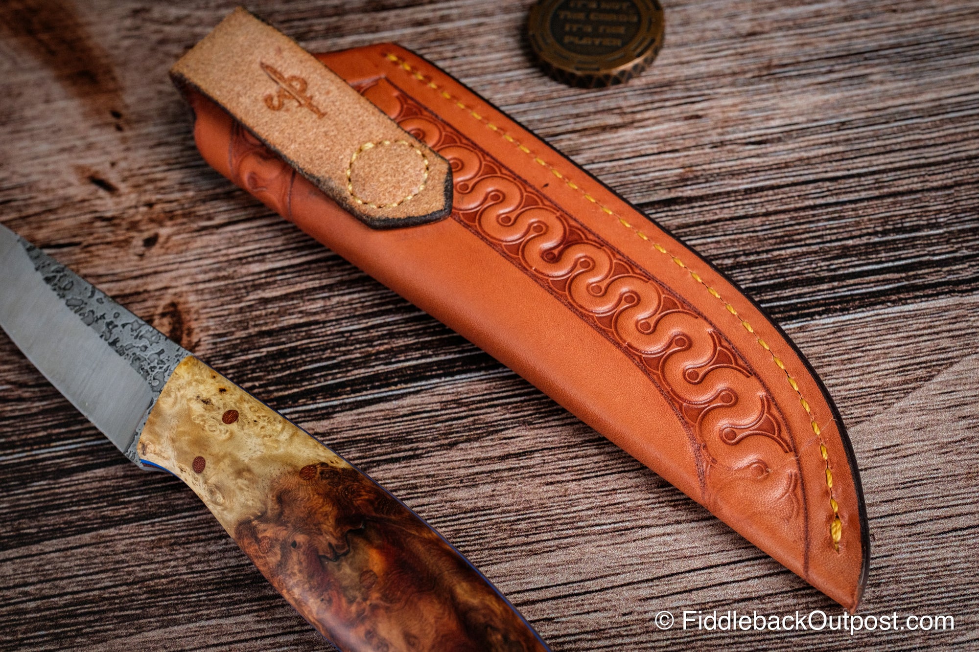 Diomedes Traditional 658 - Leather Belt Sheath - Custom Tentacle Border Tooling
