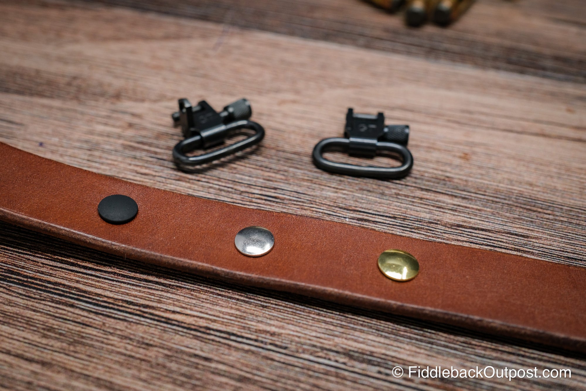 Leather Shotgun Sling with Swivels - Hardware Colors - Fiddleback Outpost