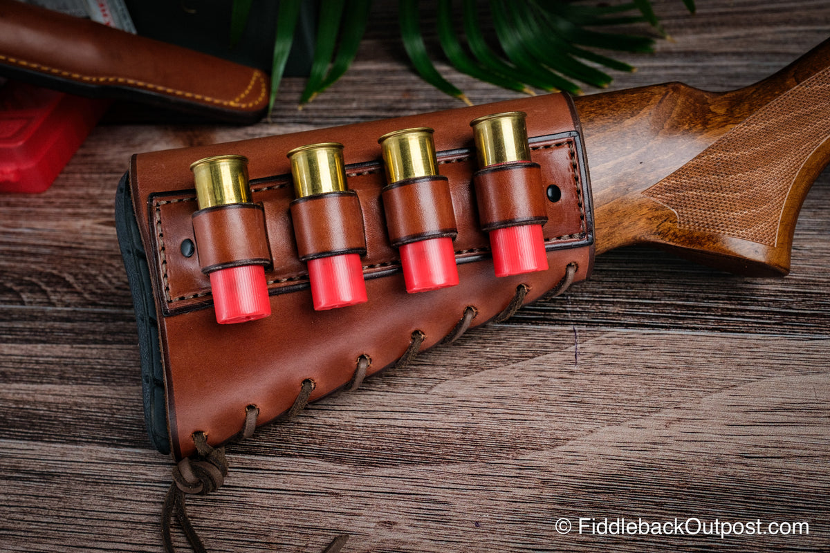 Leather Shotgun Butt Stock Cover - Shell Loops - Fiddleback Outpost