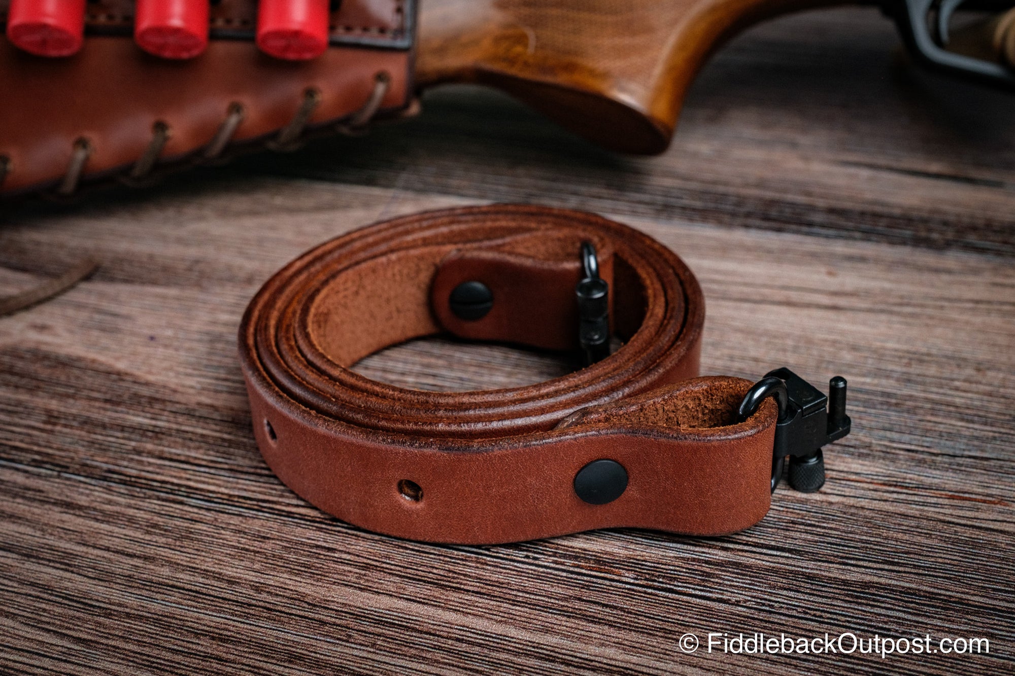 Leather Shotgun Sling with Swivels - Fiddleback Outpost