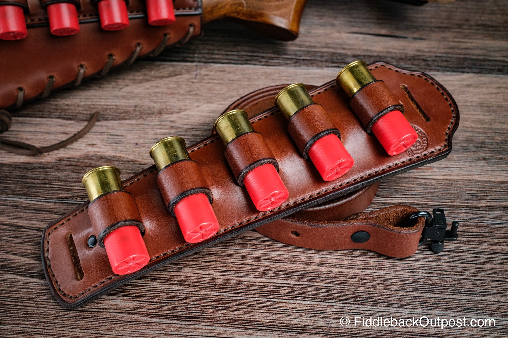 Leather Sling Shoulder Pad WITH Ammo Loops - Fiddleback Outpost