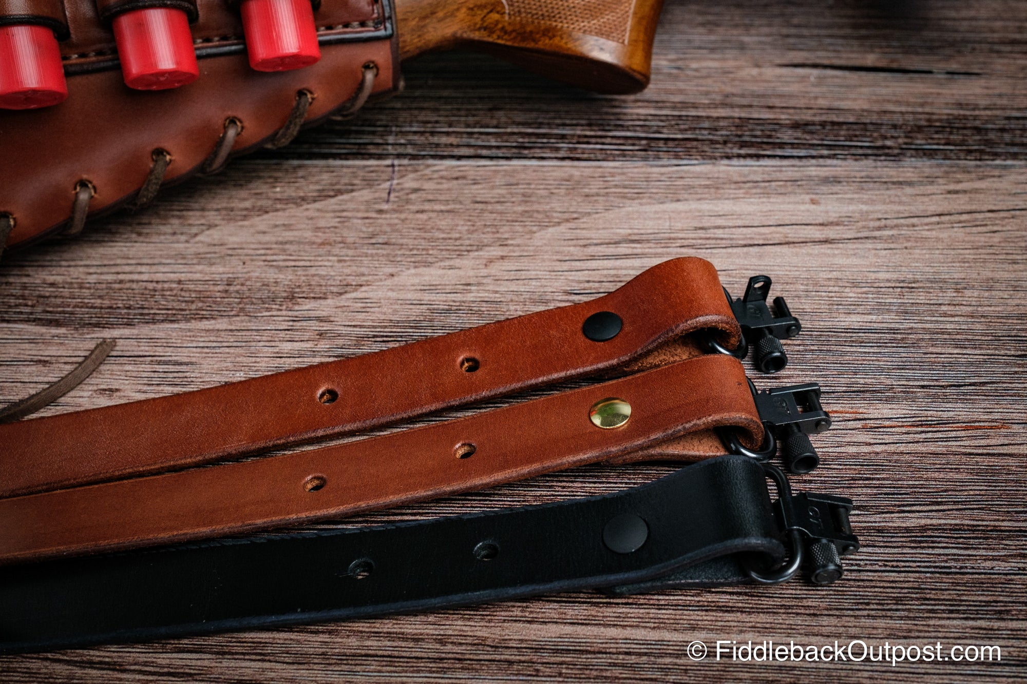 Leather Shotgun Sling with Swivels - Fiddleback Outpost