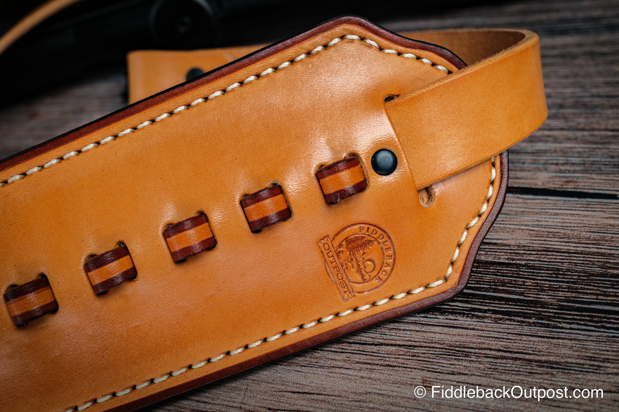 Plain Leather Rifle Shoulder Sling Pad With Ammo Loops - 22 Mag - Fiddleback Outpost