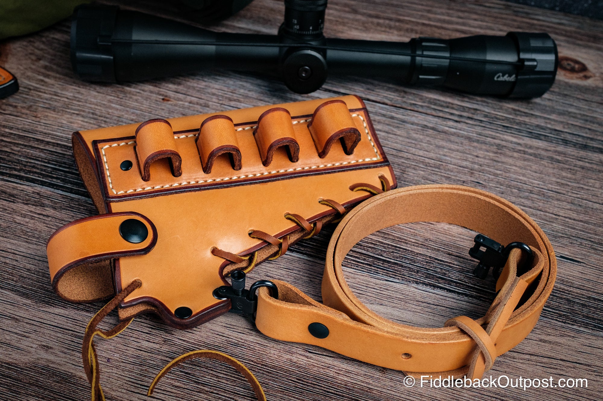 Fiddleback Outpost - Leather Butt Stock Cover and Sling Set - Drill Free Sling For Shotguns - No Drill