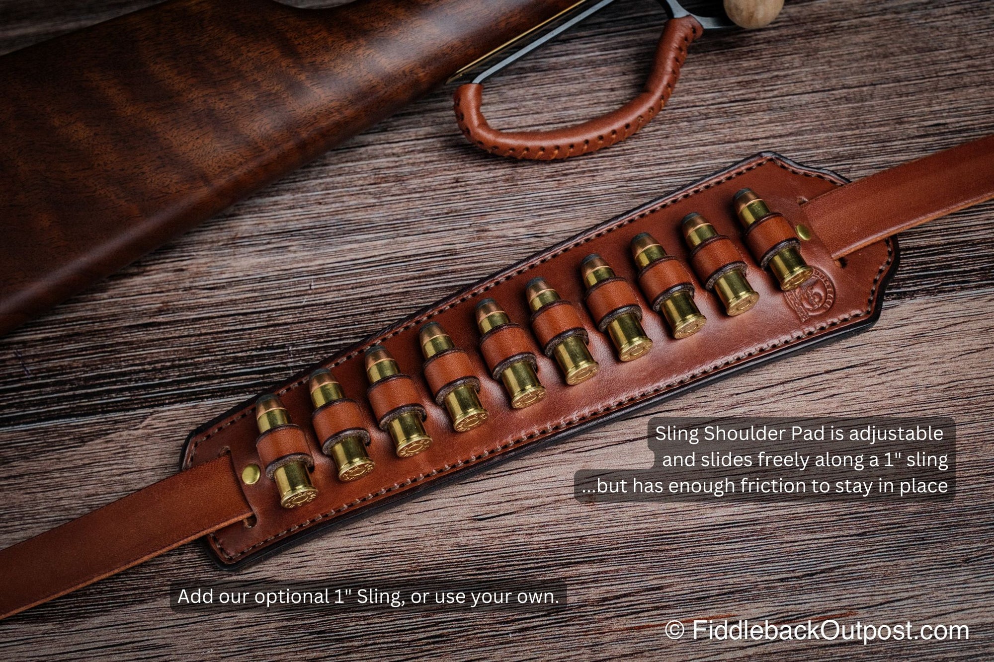 Leather Rifle Sling Shoulder Pad WITH Ammo Loops - Fiddleback Outpost