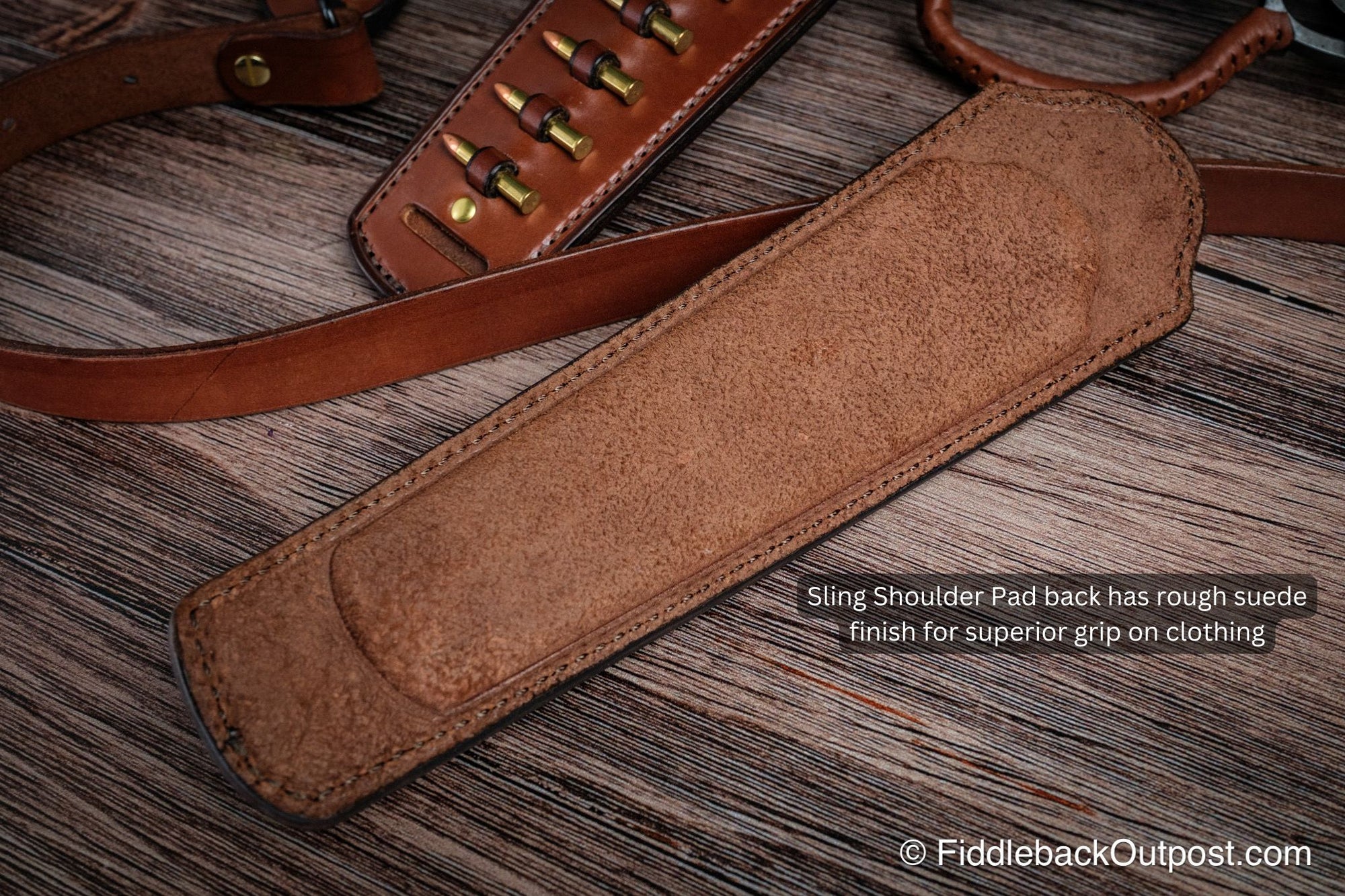 Leather Rifle Sling Shoulder Pad WITH Ammo Loops - Fiddleback Outpost