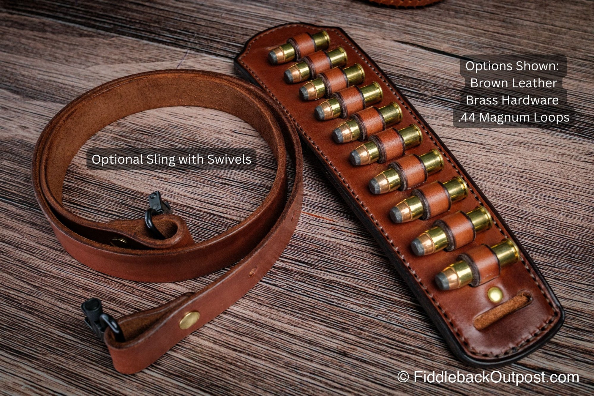 Leather Rifle Sling Shoulder Pad WITH Ammo Loops - Fiddleback Outpost