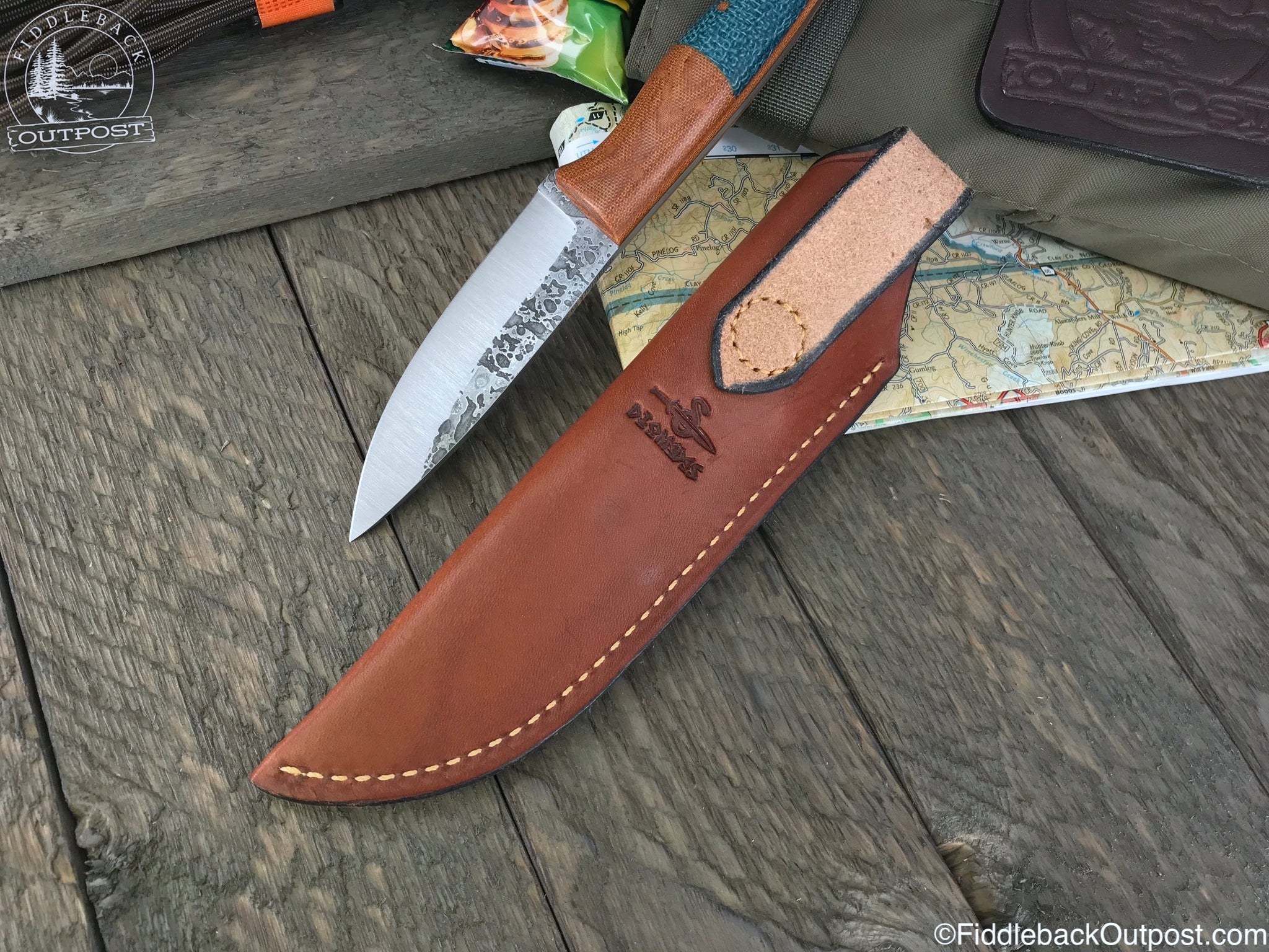 Diomedes Industries - Traditional 728 - Fiddleback Outpost - Leather Belt Sheath for Knife