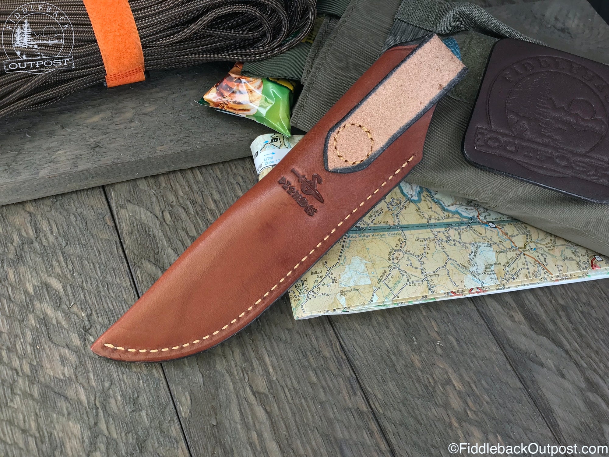 Diomedes Industries - Traditional 728 - Fiddleback Outpost - Leather Belt Sheath for Knife