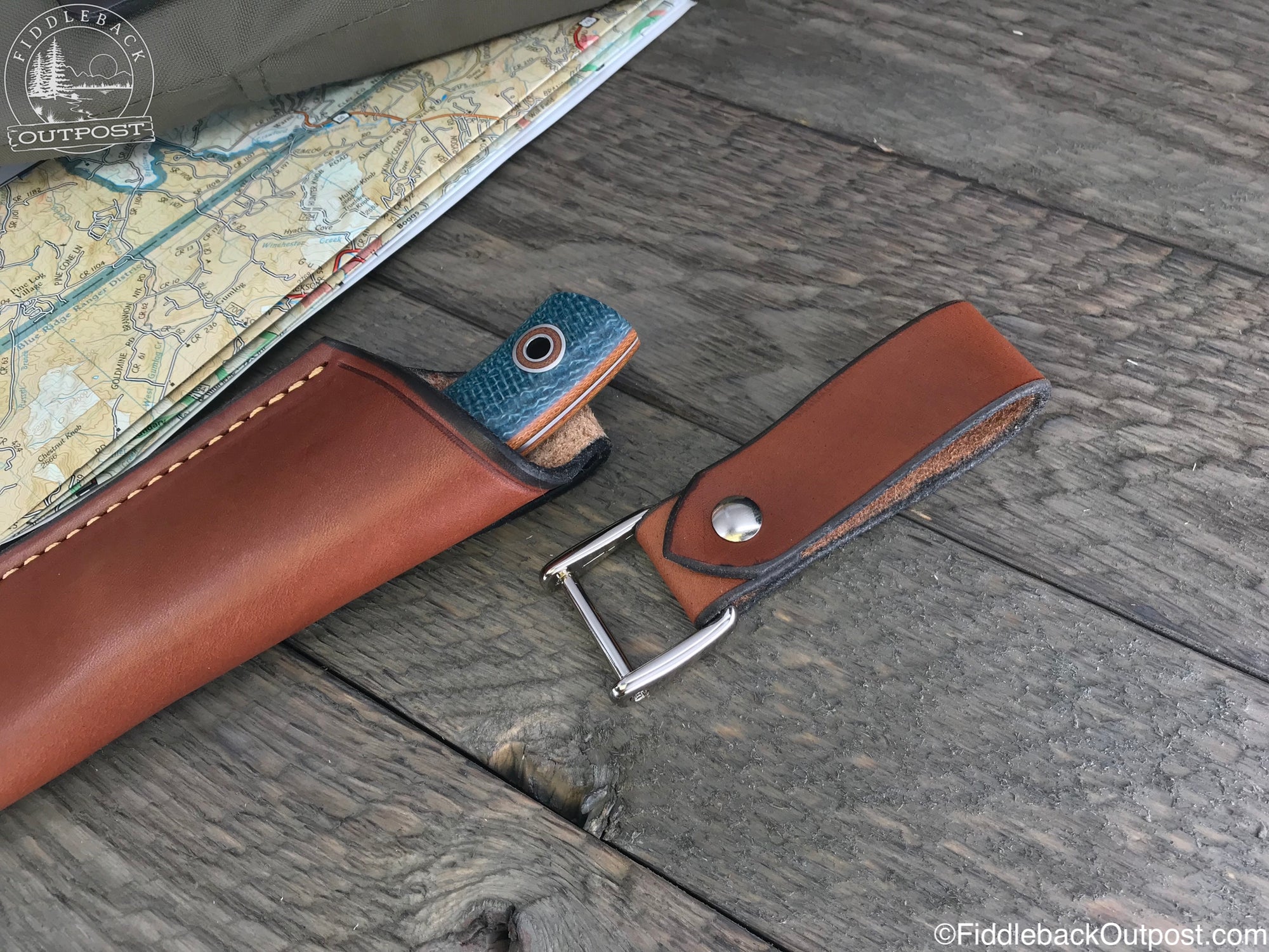 Diomedes Industries - Traditional 728 - Fiddleback Outpost - Leather Belt Sheath for Knife