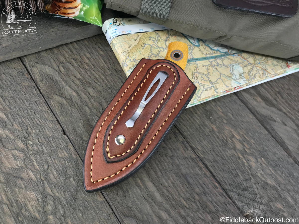 Diomedes Industries - APS 448 - Fiddleback Outpost - Leather Pocket Sheath for Knife
