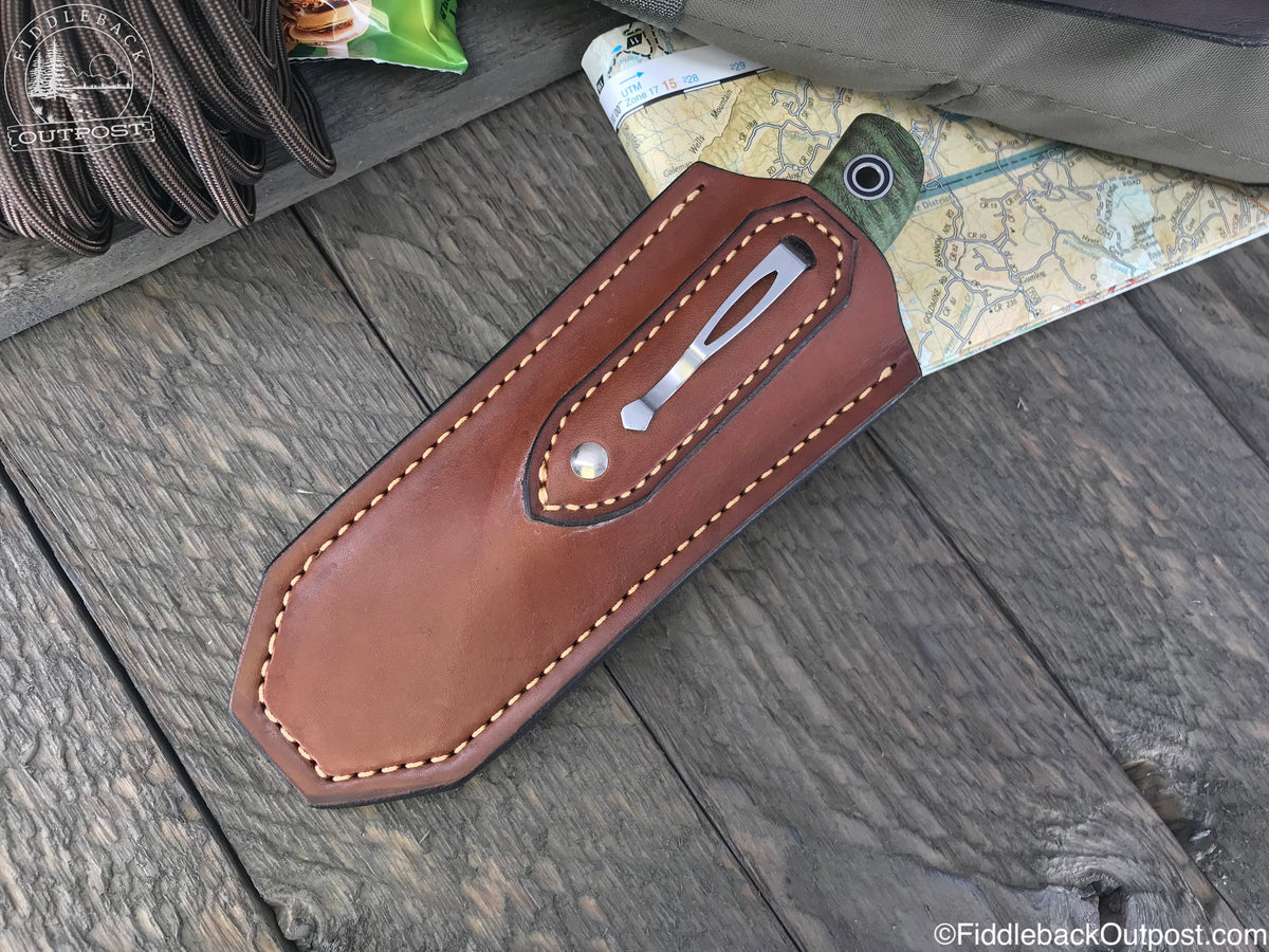 Diomedes Industries - APS 638 Reaper - Fiddleback Outpost - Leather Pocket Sheath for Knife