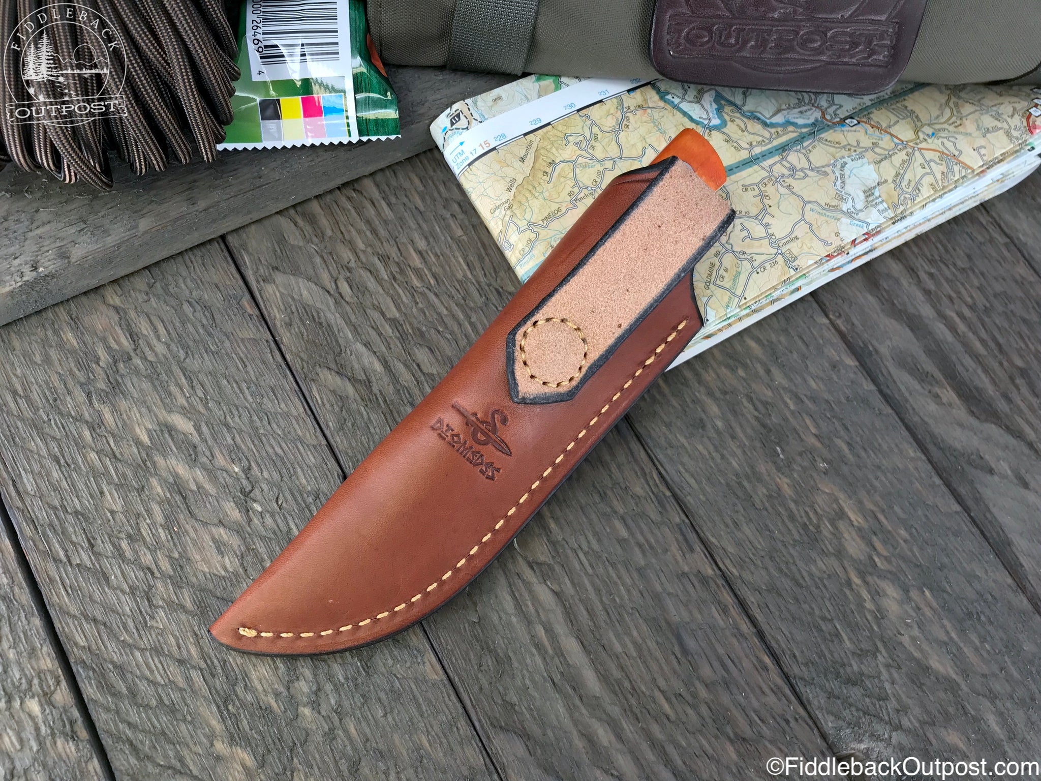 Diomedes Industries - Traditional 638 - Fiddleback Outpost - Leather Belt Sheath for Knife