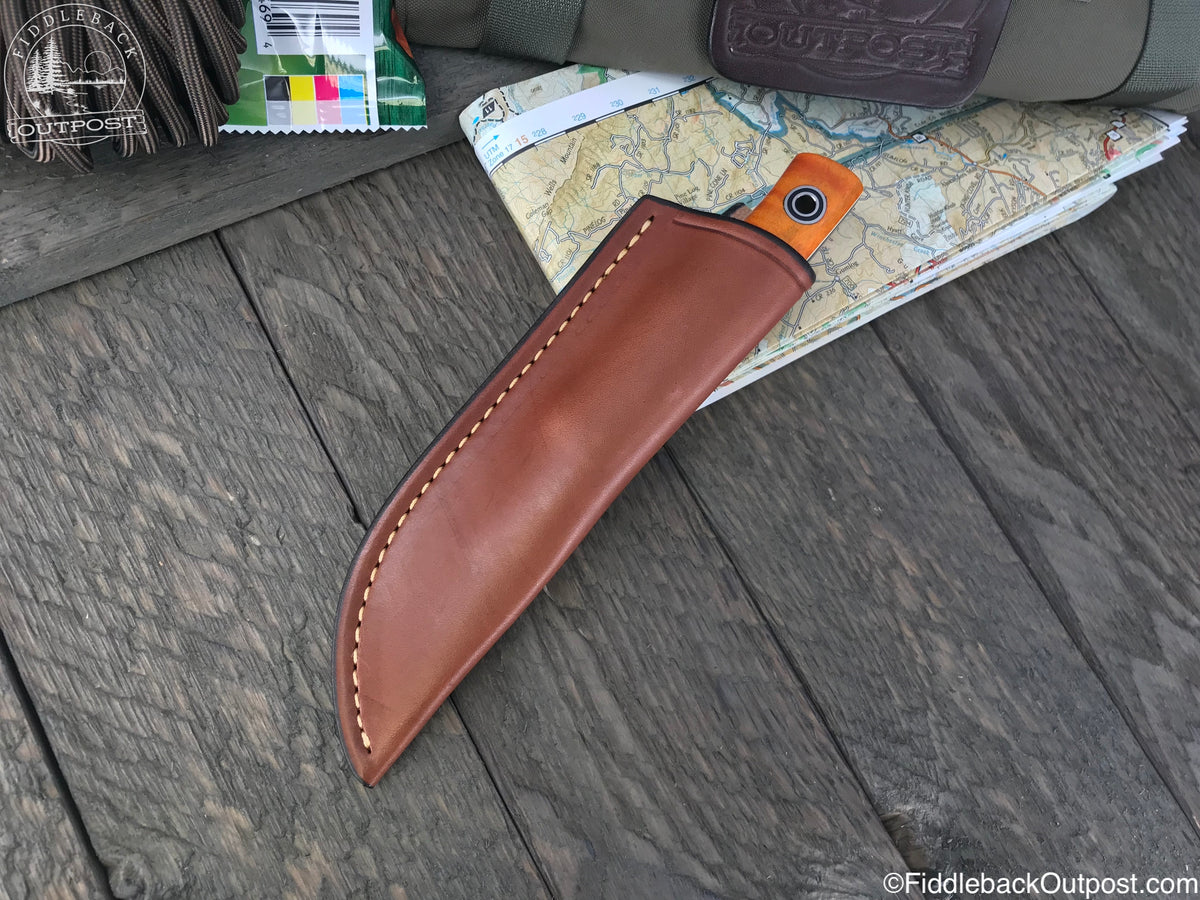 Diomedes Industries - Traditional 638 - Fiddleback Outpost - Leather Belt Sheath for Knife