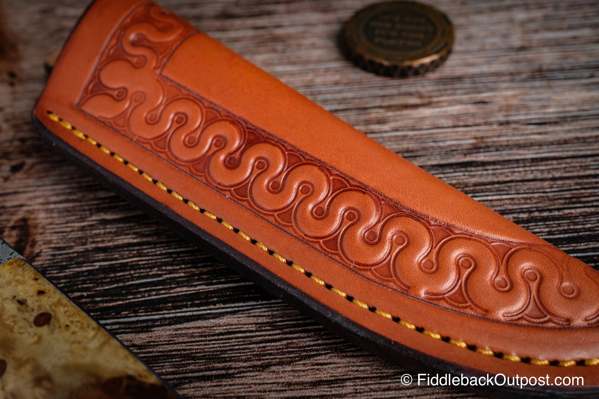 Diomedes Traditional 658 - Leather Belt Sheath - Custom Tentacle Border Tooling