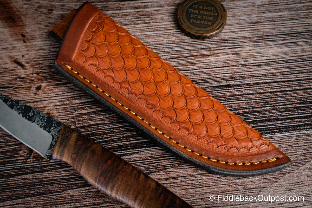 Diomedes Industries Traditional 638 - Leather Belt Sheath - Dragon Scale Tooling