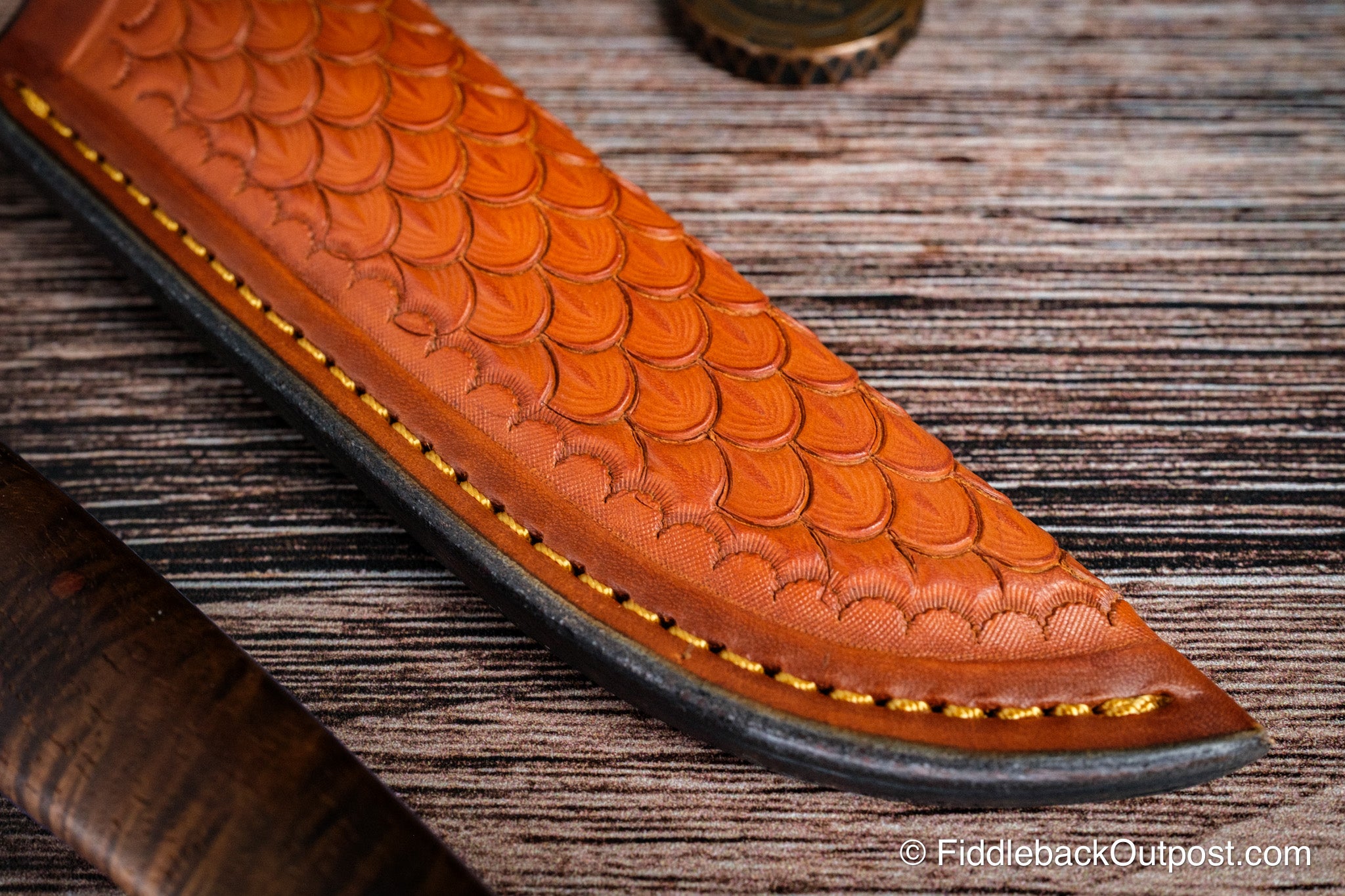Diomedes Industries Traditional 638 - Leather Belt Sheath - Dragon Scale Tooling