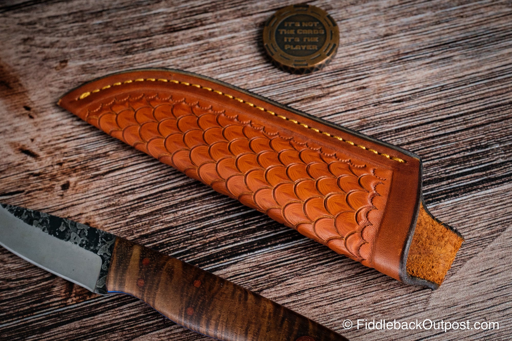 Diomedes Industries Traditional 638 - Leather Belt Sheath - Dragon Scale Tooling