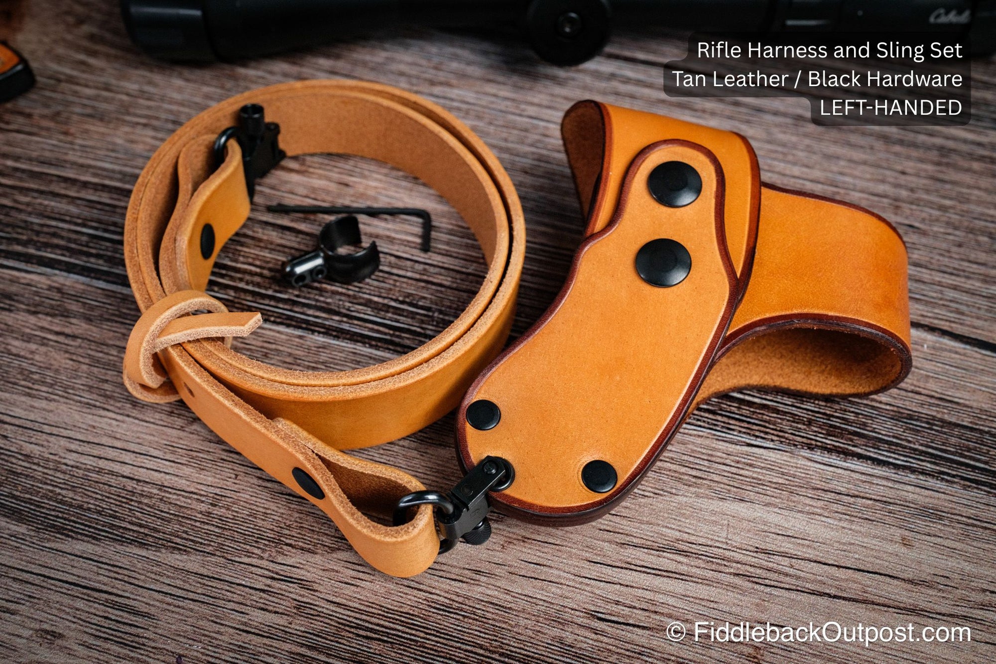 Leather Rifle Harness and Sling Set - Drill Free - No Drill Required - Fiddleback Outpost