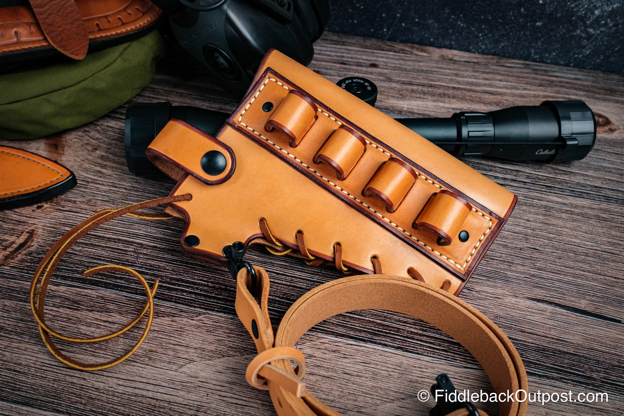 Fiddleback Outpost - Leather Butt Stock Cover and Sling Set - Drill Free Sling For Shotguns - No Drill