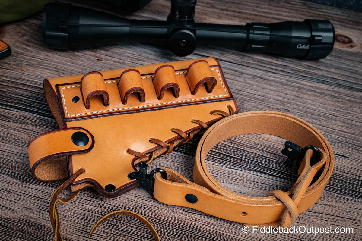 Fiddleback Outpost - Leather Butt Stock Cover and Sling Set - Drill Free Sling For Shotguns - No Drill