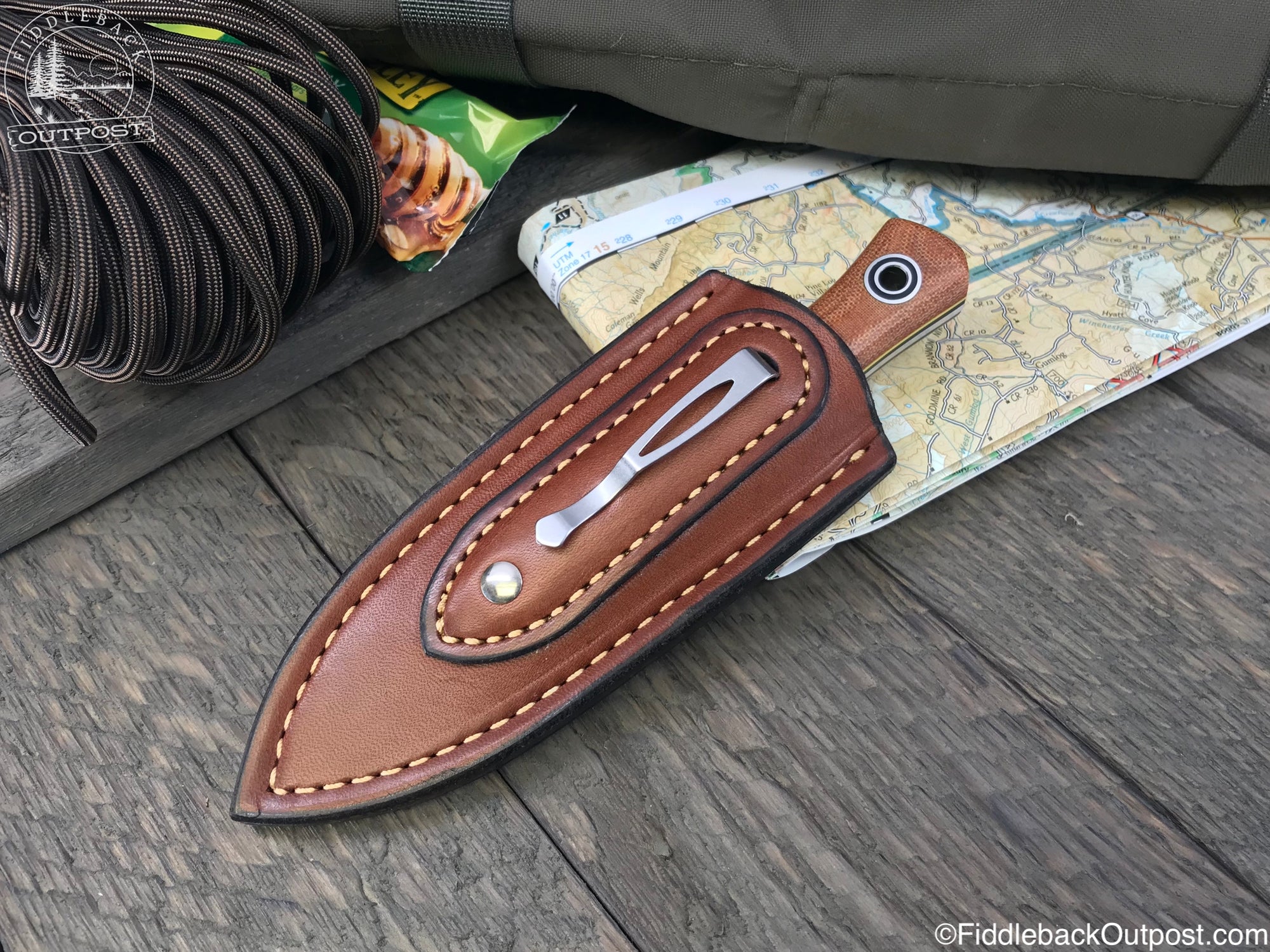 Diomedes Industries - APS 538 - Fiddleback Outpost - Leather Pocket Sheath for Knife