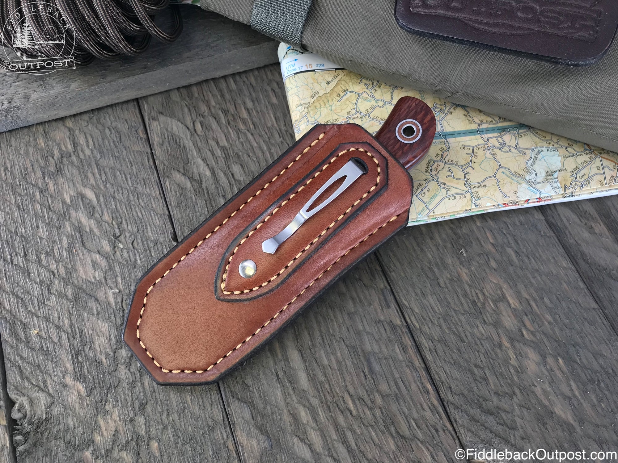 Diomedes Industries - APS 518 Reaper - Fiddleback Outpost - Leather Pocket Sheath for Knife