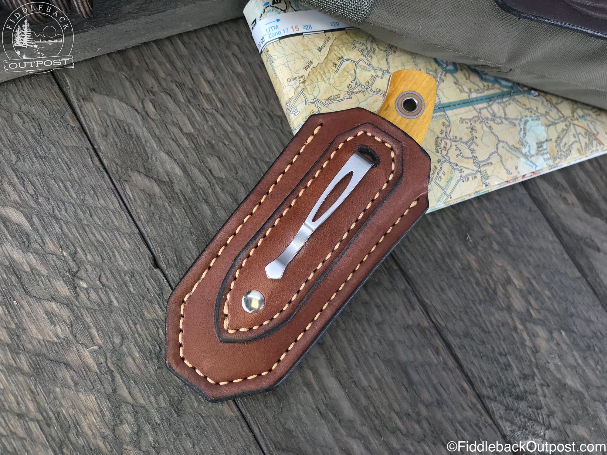 Diomedes Industries - APS 428 Reaper - Fiddleback Outpost - Leather Pocket Sheath for Knife