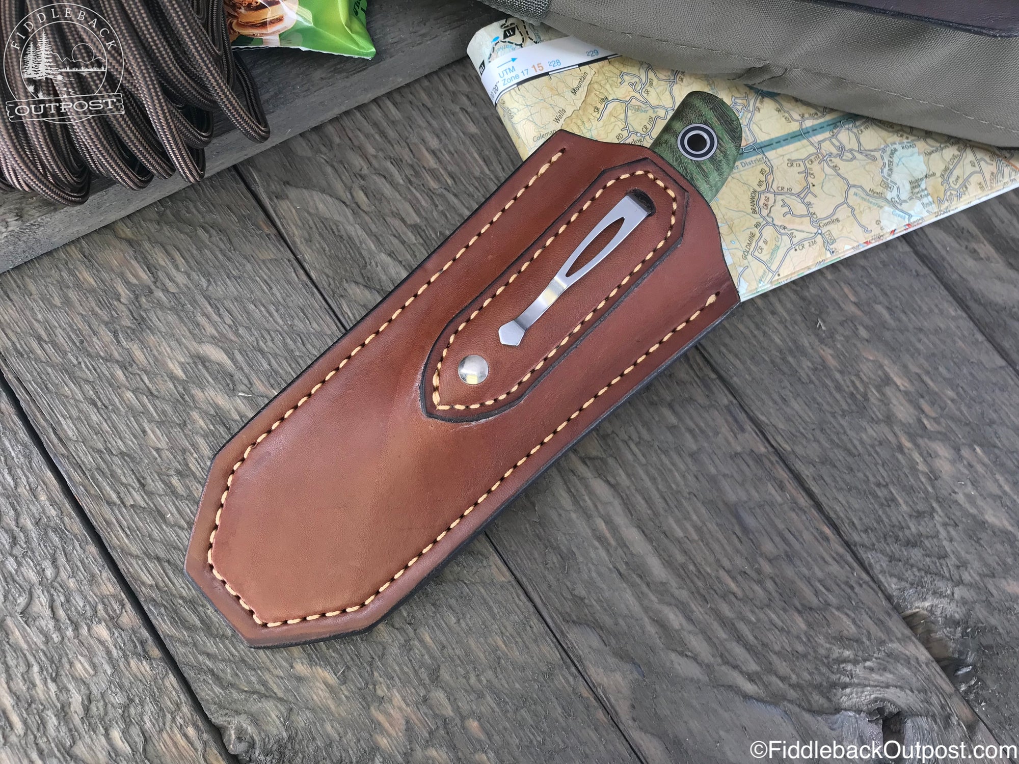 Diomedes Industries - APS 638 Reaper - Fiddleback Outpost - Leather Pocket Sheath for Knife