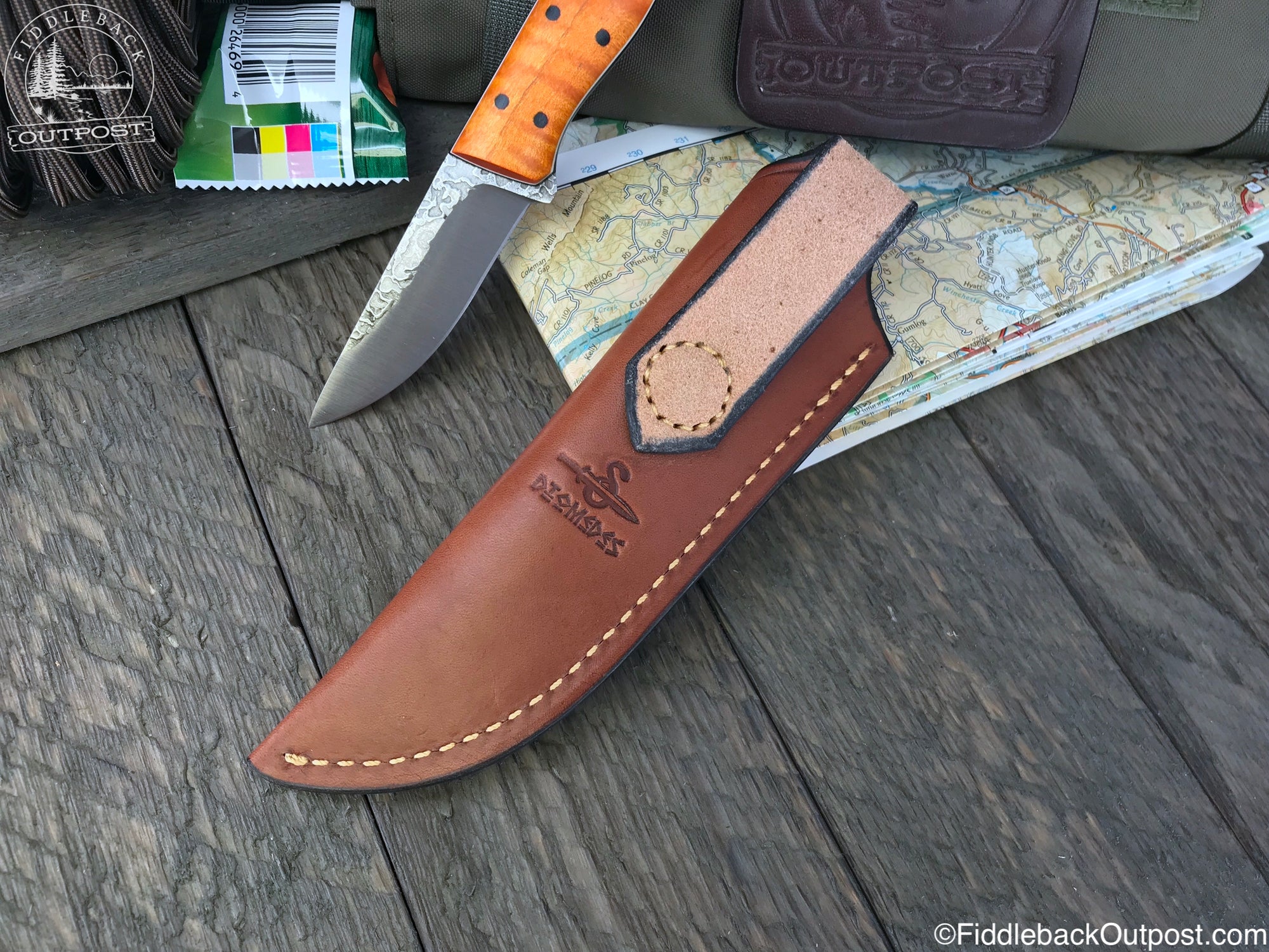 Diomedes Industries - Traditional 638 - Fiddleback Outpost - Leather Belt Sheath for Knife