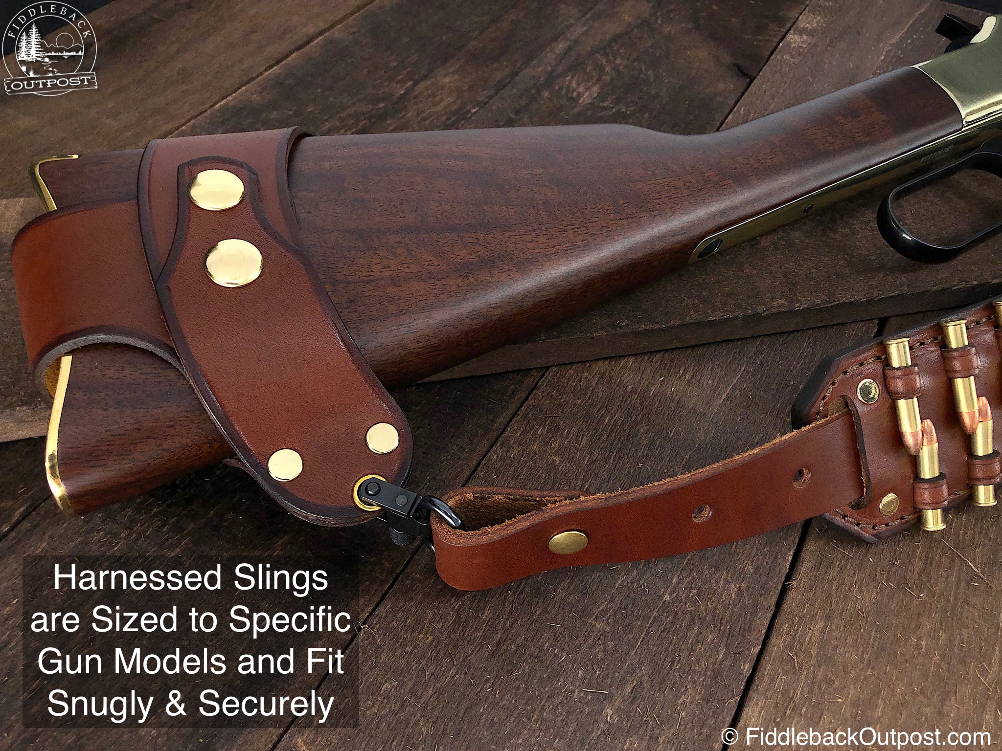 No Drill - Harnessed Rifle Sling - RLO Custom Leather - Fiddleback